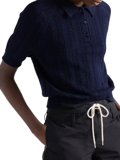 Prada Women's Short-Sleeved Openwork Cotton Polo Shirt | Thumbnail 3 Prada Women's Short-Sleeved Openwork Cotton Polo Shirt | Thumbnail 3
