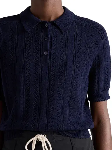 Prada Women's Short-Sleeved Openwork Cotton Polo Shirt | Thumbnail 4 Prada Women's Short-Sleeved Openwork Cotton Polo Shirt | Thumbnail 4