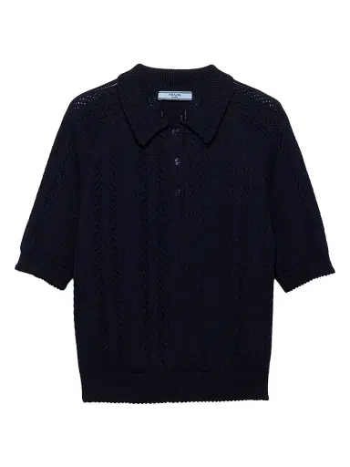Prada Women's Short-Sleeved Openwork Cotton Polo Shirt | Thumbnail 1 Prada Women's Short-Sleeved Openwork Cotton Polo Shirt | Thumbnail 1