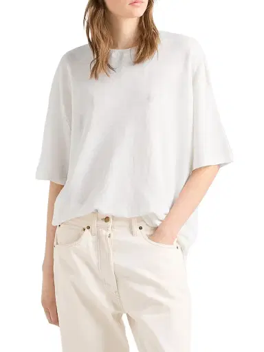 Prada Women's Short-Sleeved Linen T-Shirt - White - Size 10 | Thumbnail 2 Prada Women's Short-Sleeved Linen T-Shirt - White - Size 10 | Thumbnail 2