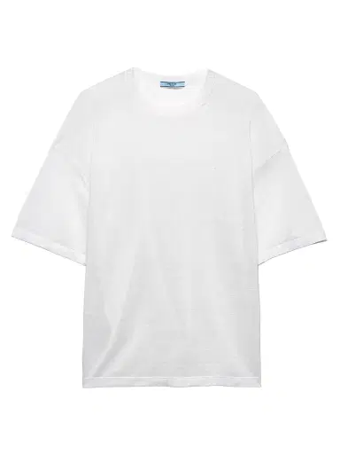 Prada Women's Short-Sleeved Linen T-Shirt - White - Size 10 | Thumbnail 1 Prada Women's Short-Sleeved Linen T-Shirt - White - Size 10 | Thumbnail 1