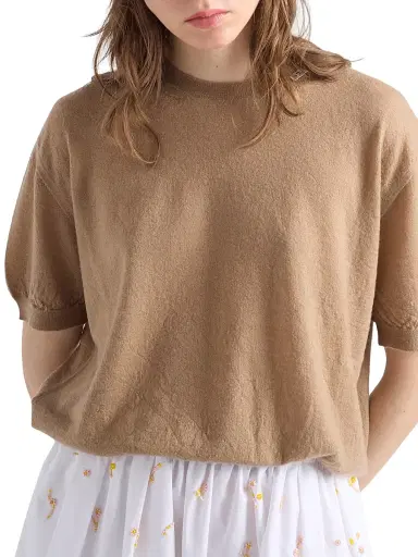 Prada Women's Short-Sleeved Cashmere Sweater - Beige - Size 10 | Thumbnail 3