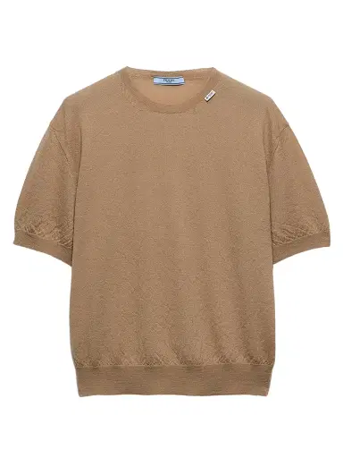Prada Women's Short-Sleeved Cashmere Sweater - Beige - Size 10 | Thumbnail 1