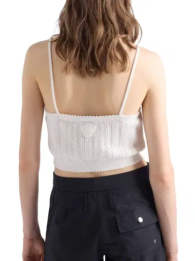 Prada Women's Openwork Cotton Crop Top - White - Size 10 | Thumbnail 4 Prada Women's Openwork Cotton Crop Top - White - Size 10 | Thumbnail 4