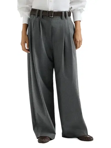 Brunello Cucinelli Women's Tropical Luxury Wool Tailored Trousers with Monili - Dark Grey - Size 10 | Thumbnail 2