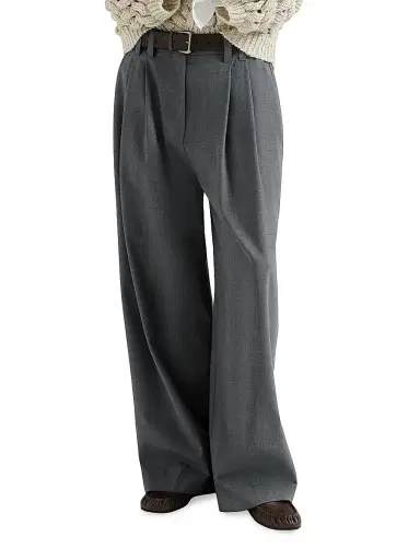 Brunello Cucinelli Women's Tropical Luxury Wool Tailored Trousers with Monili - Dark Grey - Size 10 | Thumbnail 3