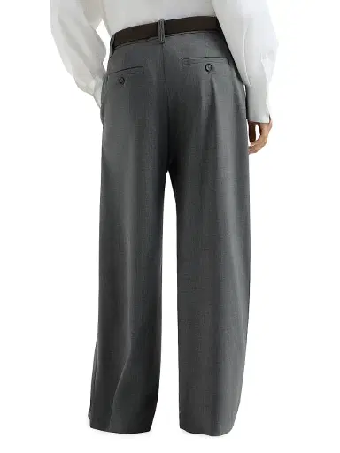 Brunello Cucinelli Women's Tropical Luxury Wool Tailored Trousers with Monili - Dark Grey - Size 10 | Thumbnail 4