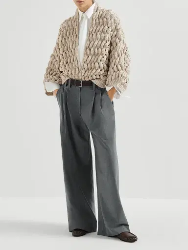Brunello Cucinelli Women's Tropical Luxury Wool Tailored Trousers with Monili - Dark Grey - Size 10 | Thumbnail 6