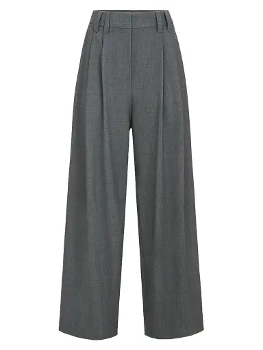 Brunello Cucinelli Women's Tropical Luxury Wool Tailored Trousers with Monili - Dark Grey - Size 10 | Thumbnail 1