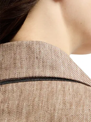Brunello Cucinelli Women's Linen Denim Blazer with Monili - Beige - Size 14 | Thumbnail 5 Brunello Cucinelli Women's Linen Denim Blazer with Monili - Beige - Size 14 | Thumbnail 5