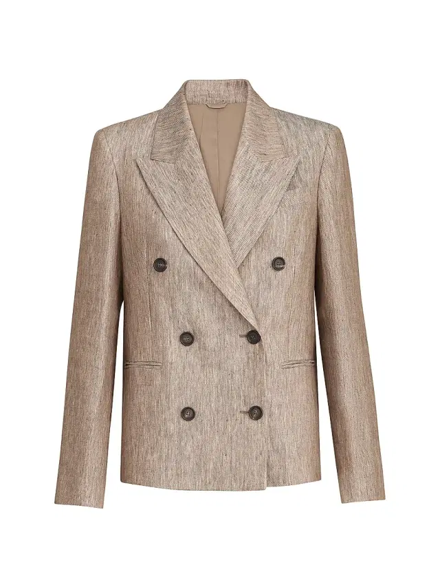 Brunello Cucinelli Women's Linen Denim Blazer with Monili - Beige