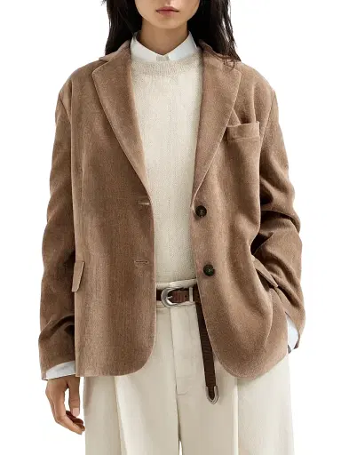 Brunello Cucinelli Women's Fluid Corduroy Blazer with Monili - Espresso - Size 8 | Thumbnail 2