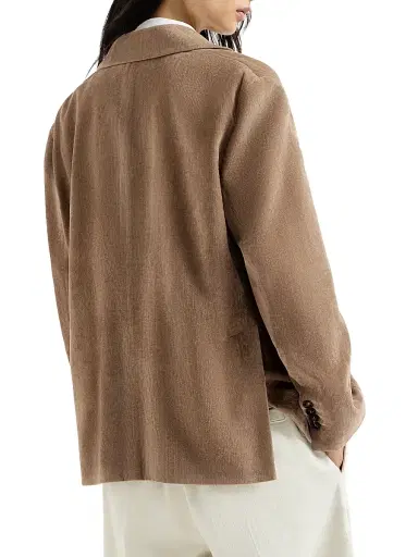 Brunello Cucinelli Women's Fluid Corduroy Blazer with Monili - Espresso - Size 8 | Thumbnail 3