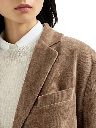 Brunello Cucinelli Women's Fluid Corduroy Blazer with Monili - Espresso - Size 8 | Thumbnail 4