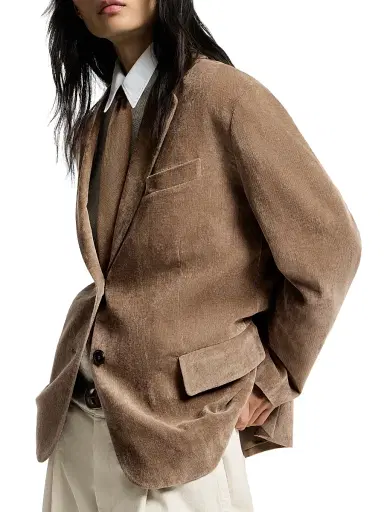Brunello Cucinelli Women's Fluid Corduroy Blazer with Monili - Espresso - Size 8 | Thumbnail 5
