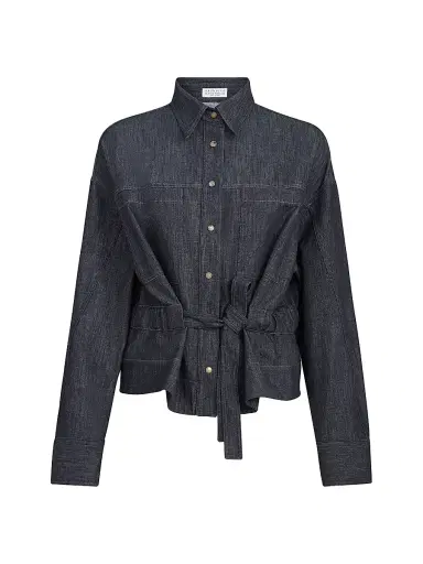 Brunello Cucinelli Women's Cotton Denim Effect Twill Cropped Shirt - Dark Denim - Size XXL | Thumbnail 1 Brunello Cucinelli Women's Cotton Denim Effect Twill Cropped Shirt - Dark Denim - Size XXL | Thumbnail 1