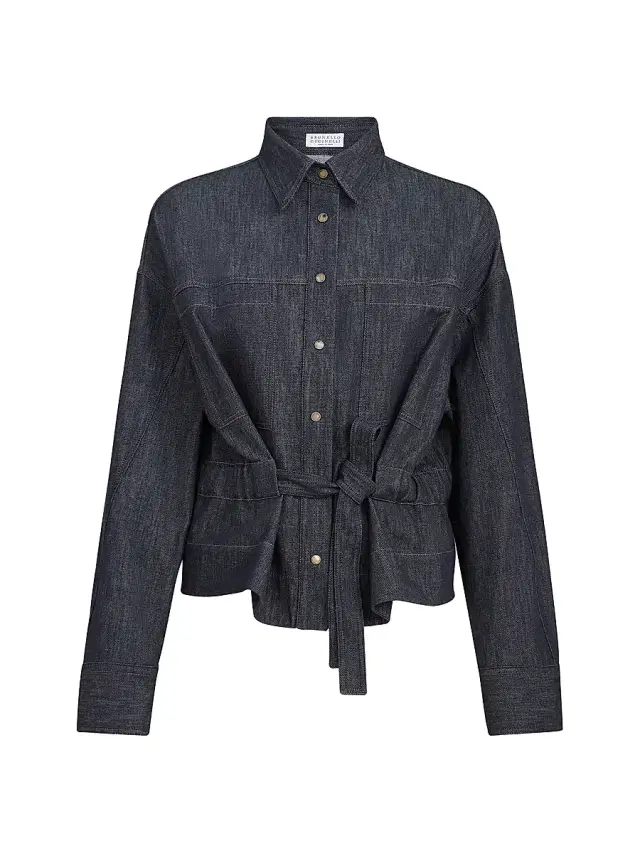 Brunello Cucinelli Women's Cotton Denim Effect Twill Cropped Shirt - Dark Denim