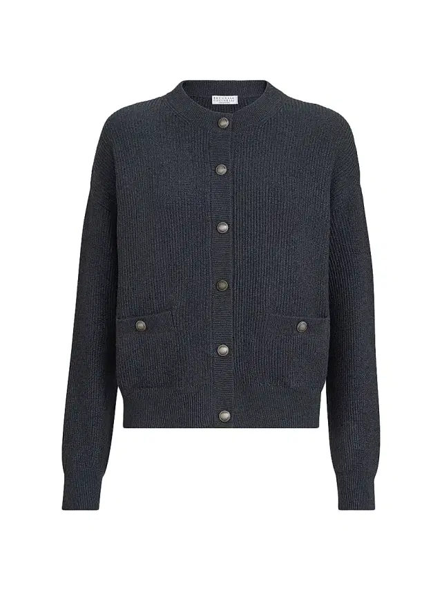 Brunello Cucinelli Women's Sparkling Cashmere English Rib Cardigan - Blue