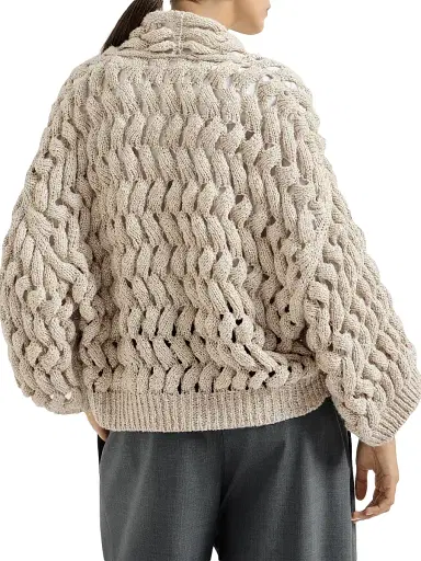 Brunello Cucinelli Women's Silk and Linen Dazzling Waves Cardigan - Sand - Size XXL | Thumbnail 3 Brunello Cucinelli Women's Silk and Linen Dazzling Waves Cardigan - Sand - Size XXL | Thumbnail 3