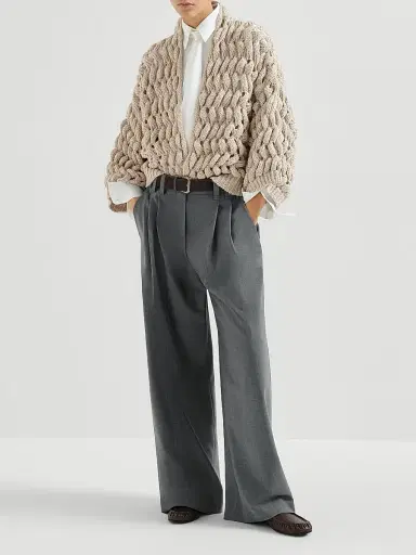 Brunello Cucinelli Women's Silk and Linen Dazzling Waves Cardigan - Sand - Size XXL | Thumbnail 6 Brunello Cucinelli Women's Silk and Linen Dazzling Waves Cardigan - Sand - Size XXL | Thumbnail 6