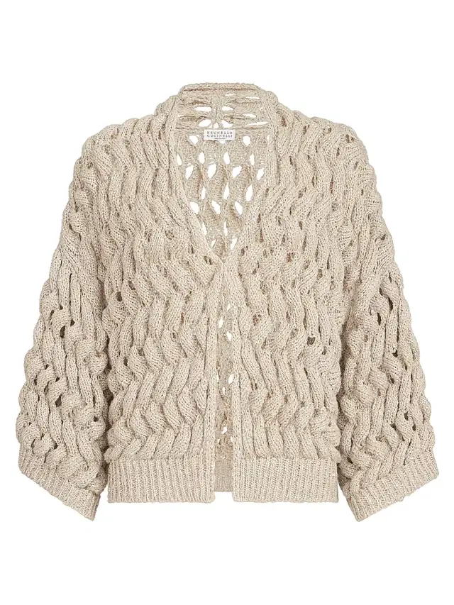 Brunello Cucinelli Women's Silk and Linen Dazzling Waves Cardigan - Sand
