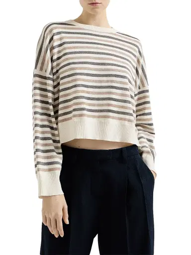 Brunello Cucinelli Women's Virgin Wool, Cashmere and Silk Sparkling Stripes Sweater | Thumbnail 2 Brunello Cucinelli Women's Virgin Wool, Cashmere and Silk Sparkling Stripes Sweater | Thumbnail 2