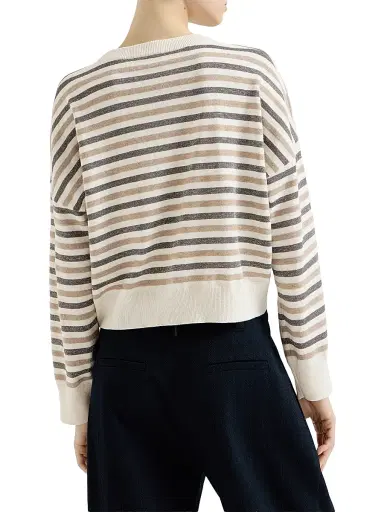 Brunello Cucinelli Women's Virgin Wool, Cashmere and Silk Sparkling Stripes Sweater | Thumbnail 3 Brunello Cucinelli Women's Virgin Wool, Cashmere and Silk Sparkling Stripes Sweater | Thumbnail 3