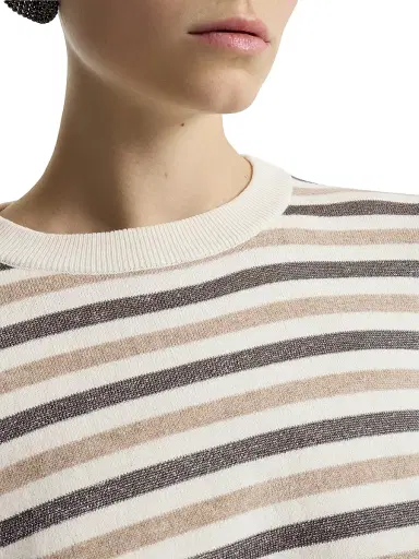 Brunello Cucinelli Women's Virgin Wool, Cashmere and Silk Sparkling Stripes Sweater | Thumbnail 5 Brunello Cucinelli Women's Virgin Wool, Cashmere and Silk Sparkling Stripes Sweater | Thumbnail 5