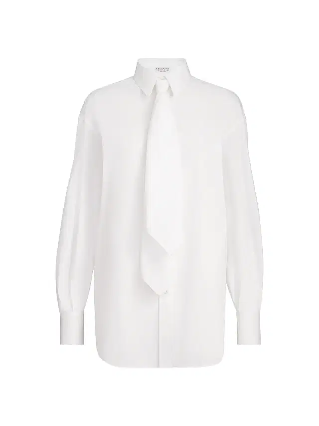 Brunello Cucinelli Women's Stretch Cotton Poplin Shirt - White