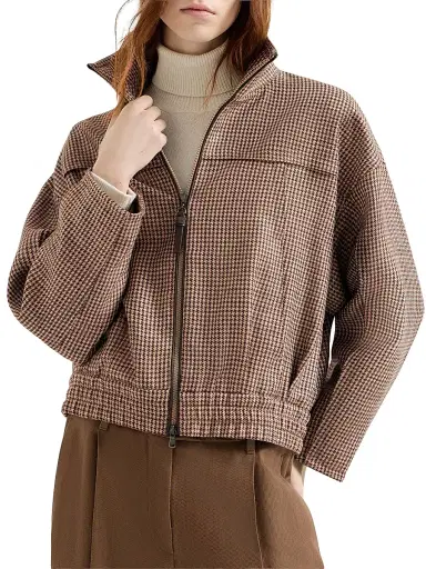 Brunello Cucinelli Women's Sparkling Virgin Wool Houndstooth Outerwear Jacket | Thumbnail 2 Brunello Cucinelli Women's Sparkling Virgin Wool Houndstooth Outerwear Jacket | Thumbnail 2
