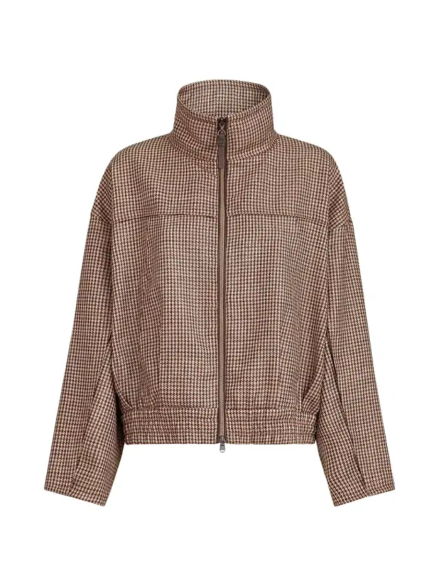 Brunello Cucinelli Women's Sparkling Virgin Wool Houndstooth Outerwear Jacket - Brown