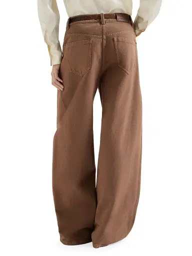 Brunello Cucinelli Women's Dyed Denim Wide Jeans with Monili - Brown | Thumbnail 3