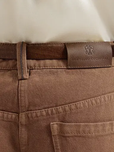 Brunello Cucinelli Women's Dyed Denim Wide Jeans with Monili - Brown | Thumbnail 4
