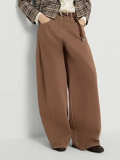 Brunello Cucinelli Women's Dyed Denim Wide Jeans with Monili - Brown | Thumbnail 5