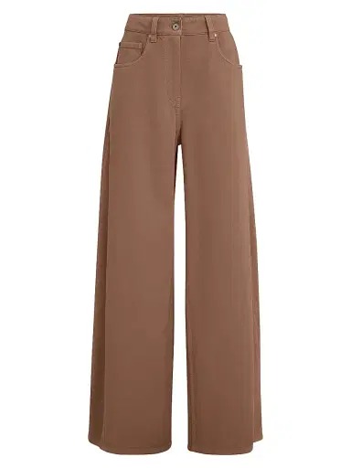 Brunello Cucinelli Women's Dyed Denim Wide Jeans with Monili - Brown | Thumbnail 1