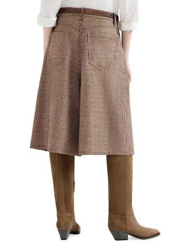 Brunello Cucinelli Women's Sparkling Virgin Wool Houndstooth Long Bermuda Shorts with Monili - Brown - Size 14 | Thumbnail 3