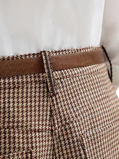 Brunello Cucinelli Women's Sparkling Virgin Wool Houndstooth Long Bermuda Shorts with Monili - Brown - Size 14 | Thumbnail 4