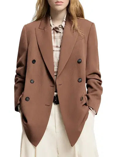 Brunello Cucinelli Women's Virgin Wool and Viscose Tricotine Blazer with Monili - Brown - Size 6 | Thumbnail 2