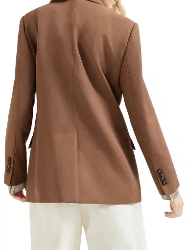 Brunello Cucinelli Women's Virgin Wool and Viscose Tricotine Blazer with Monili - Brown - Size 6 | Thumbnail 3