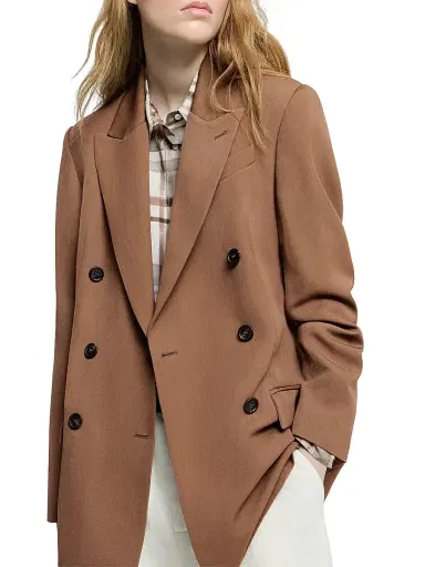 Brunello Cucinelli Women's Virgin Wool and Viscose Tricotine Blazer with Monili - Brown - Size 6 | Thumbnail 4