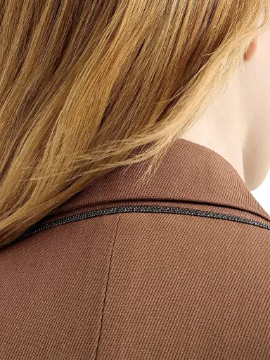 Brunello Cucinelli Women's Virgin Wool and Viscose Tricotine Blazer with Monili - Brown - Size 6 | Thumbnail 5