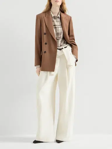 Brunello Cucinelli Women's Virgin Wool and Viscose Tricotine Blazer with Monili - Brown - Size 6 | Thumbnail 6
