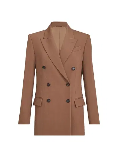 Brunello Cucinelli Women's Virgin Wool and Viscose Tricotine Blazer with Monili - Brown - Size 6 | Thumbnail 1