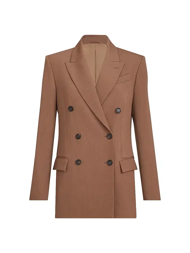 Brunello Cucinelli Women's Virgin Wool and Viscose Tricotine Blazer with Monili - Brown