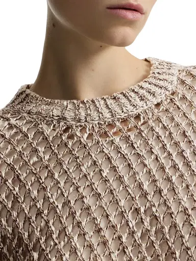 Brunello Cucinelli Women's Dazzling Chiné Net Knit Dress in Silk and Linen - Rope - Size XXXL | Thumbnail 5 Brunello Cucinelli Women's Dazzling Chiné Net Knit Dress in Silk and Linen - Rope - Size XXXL | Thumbnail 5