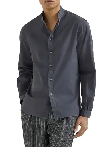 Brunello Cucinelli Men's Garment Dyed Easy Fit Shirt in Cotton Twill - Anthracite - Size XXXXL | Thumbnail 2 Brunello Cucinelli Men's Garment Dyed Easy Fit Shirt in Cotton Twill - Anthracite - Size XXXXL | Thumbnail 2