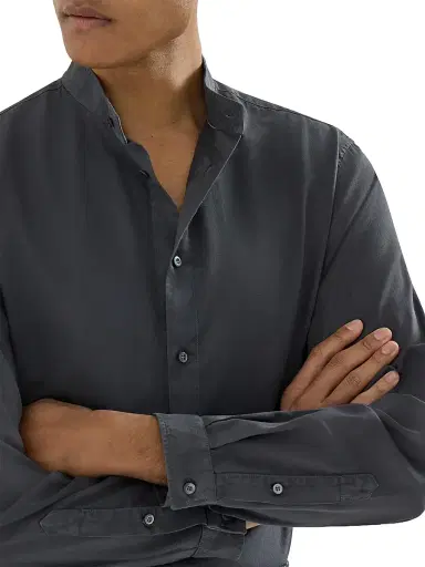 Brunello Cucinelli Men's Garment Dyed Easy Fit Shirt in Cotton Twill - Anthracite - Size XXXXL | Thumbnail 4 Brunello Cucinelli Men's Garment Dyed Easy Fit Shirt in Cotton Twill - Anthracite - Size XXXXL | Thumbnail 4