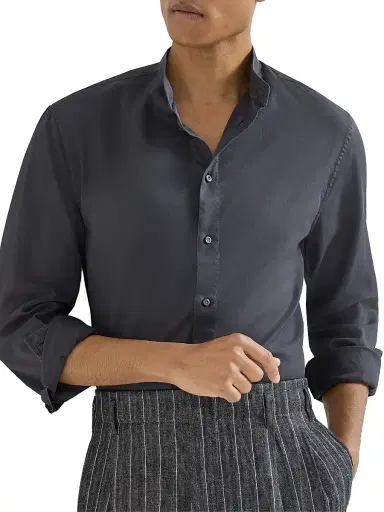 Brunello Cucinelli Men's Garment Dyed Easy Fit Shirt in Cotton Twill - Anthracite - Size XXXXL | Thumbnail 5 Brunello Cucinelli Men's Garment Dyed Easy Fit Shirt in Cotton Twill - Anthracite - Size XXXXL | Thumbnail 5