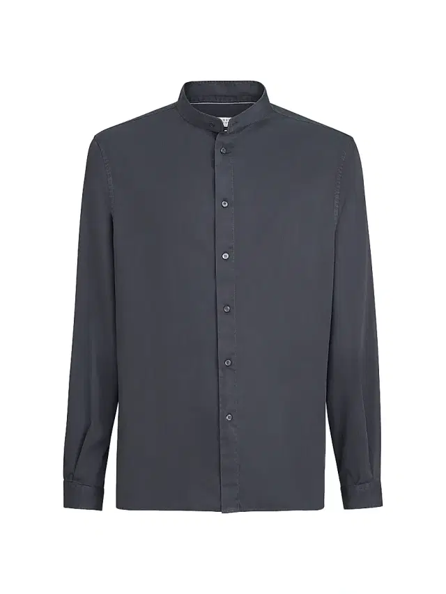 Men's Garment Dyed Easy Fit Shirt in Cotton Twill - Anthracite