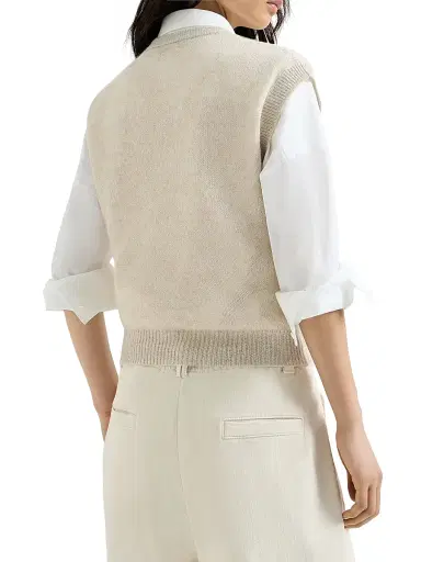 Brunello Cucinelli Women's Sparkling Mohair and Wool Knit T-Shirt with Monili - Ivory - Size XXL | Thumbnail 3 Brunello Cucinelli Women's Sparkling Mohair and Wool Knit T-Shirt with Monili - Ivory - Size XXL | Thumbnail 3